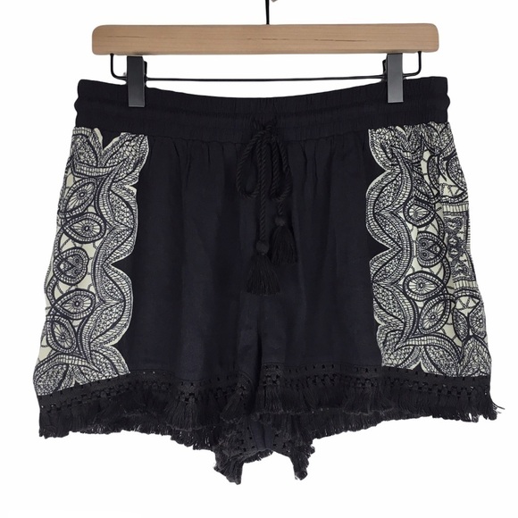 MOSSIMO Shorts Boho Fringe Drawstring Floral Festival Beach Tribal Size Large - Picture 1 of 10